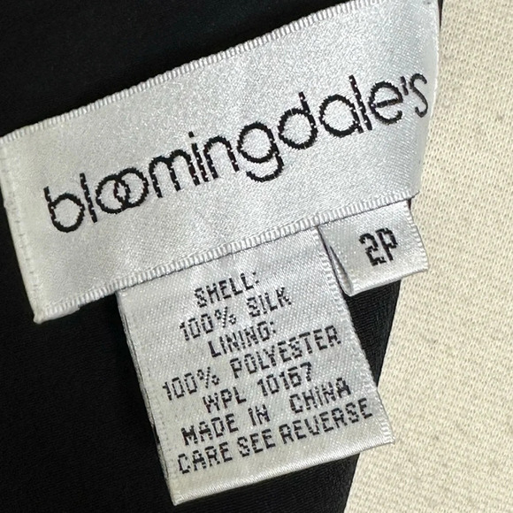 BLOOMINGDALE’S Silk Dress Black Classic Timeless Chic Midi Length, Size 2 - Picture 10 of 16